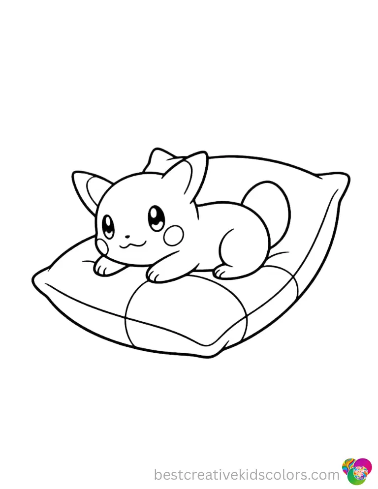 A simple, clutter-free drawing of a Pokémon resting peacefully on a soft pillow.