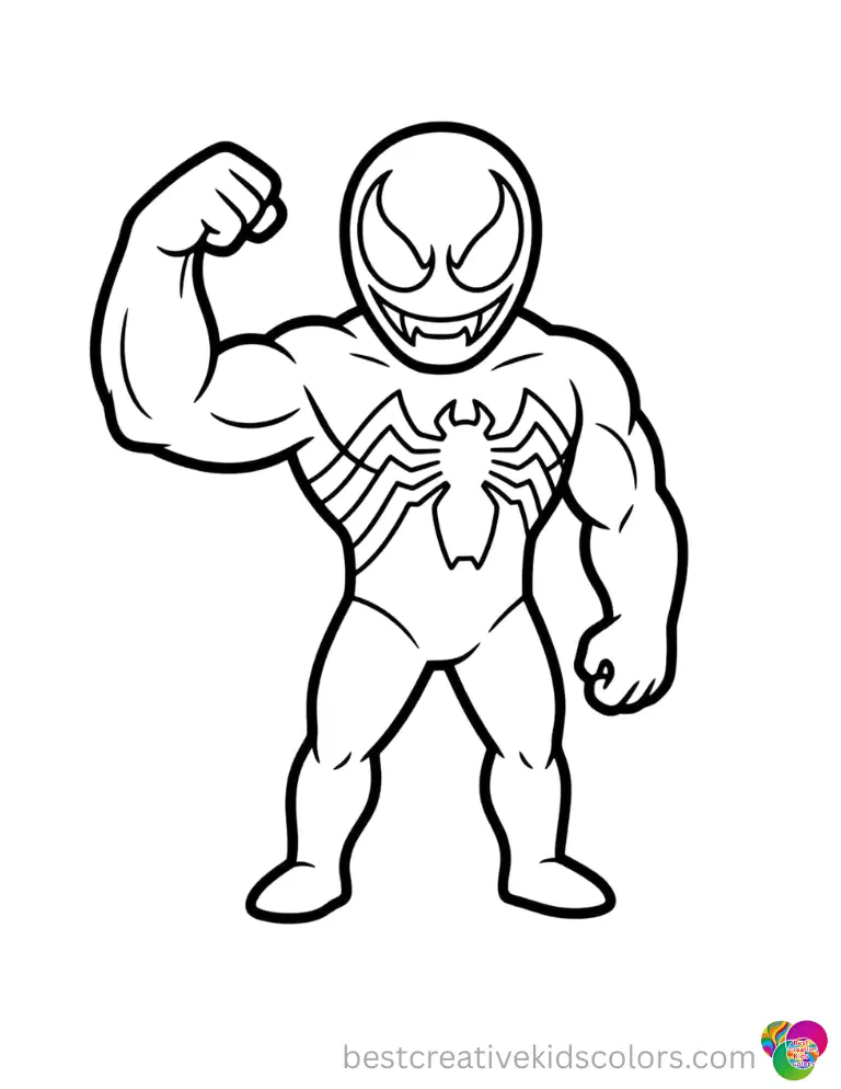 High-Resolution Venom Coloring Pages Printable High-resolution line art captures Venom flexing one massive arm to show his strength.