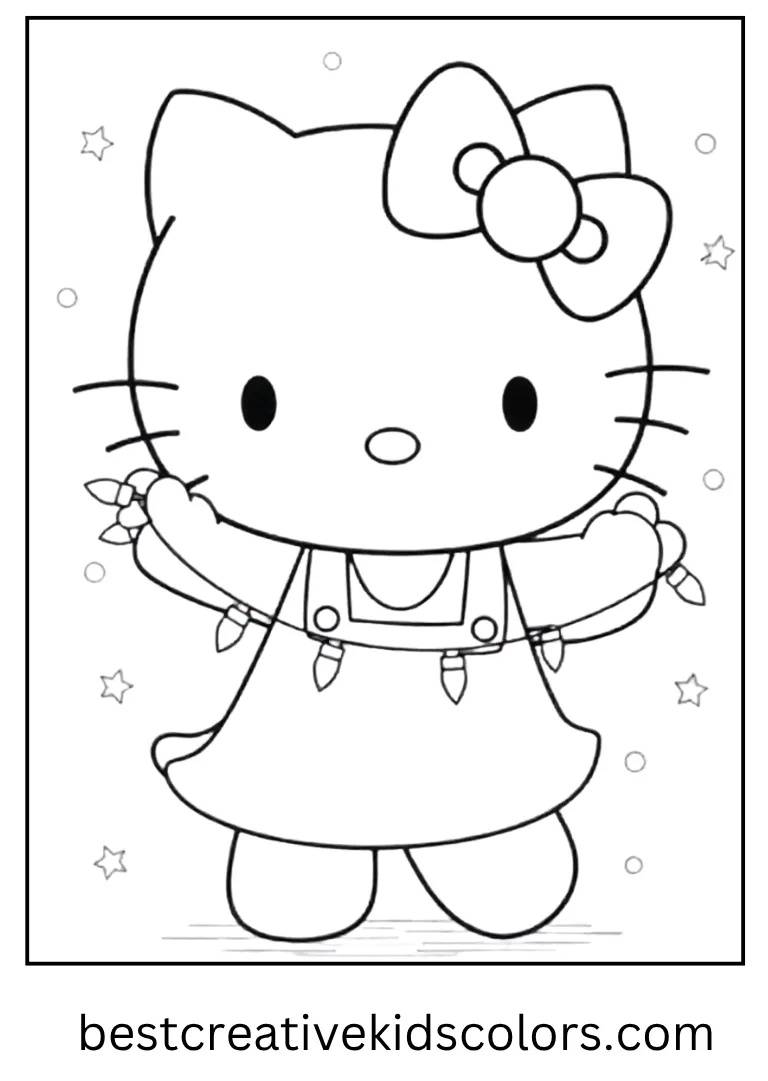 Holiday Lights Decorating Hello Kitty Page She holds a string of twinkling lights, preparing to decorate in a cheerful way.