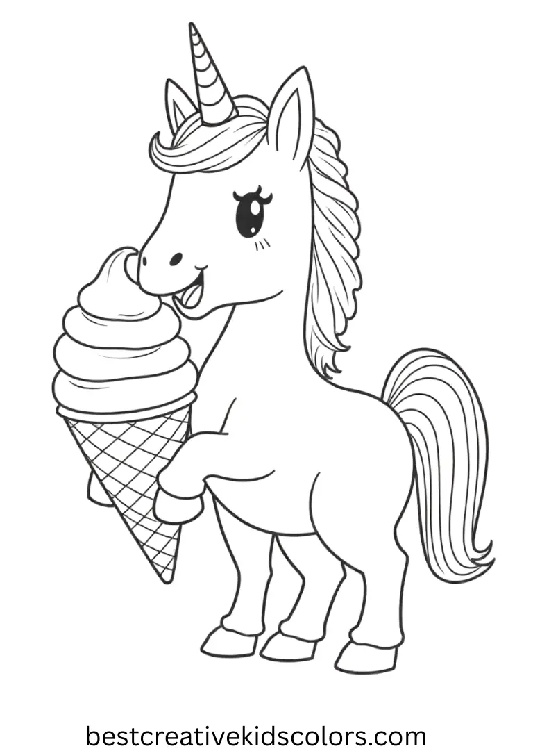 Ice Cream Treat Unicorn Coloring Page