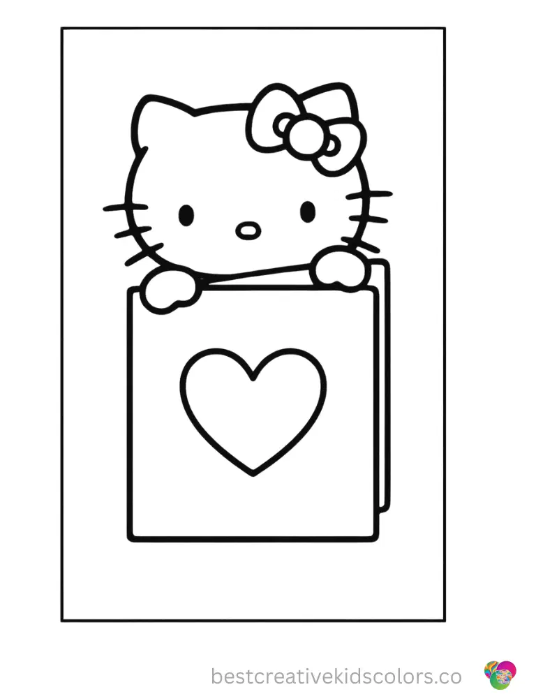Hello Kitty peeks out softly from behind a giant smooth greeting card.