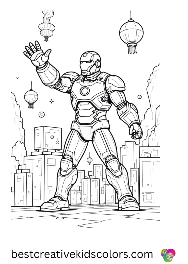 Floating lanterns spiral upward as Iron Man Disneyland Paris arranges glowing cubes into playful patterns.