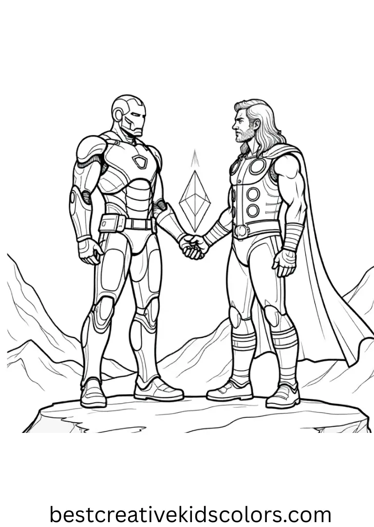 Iron man and thor's thunder power pdf glows as they lift a floating crystal above a quiet mountain plateau.