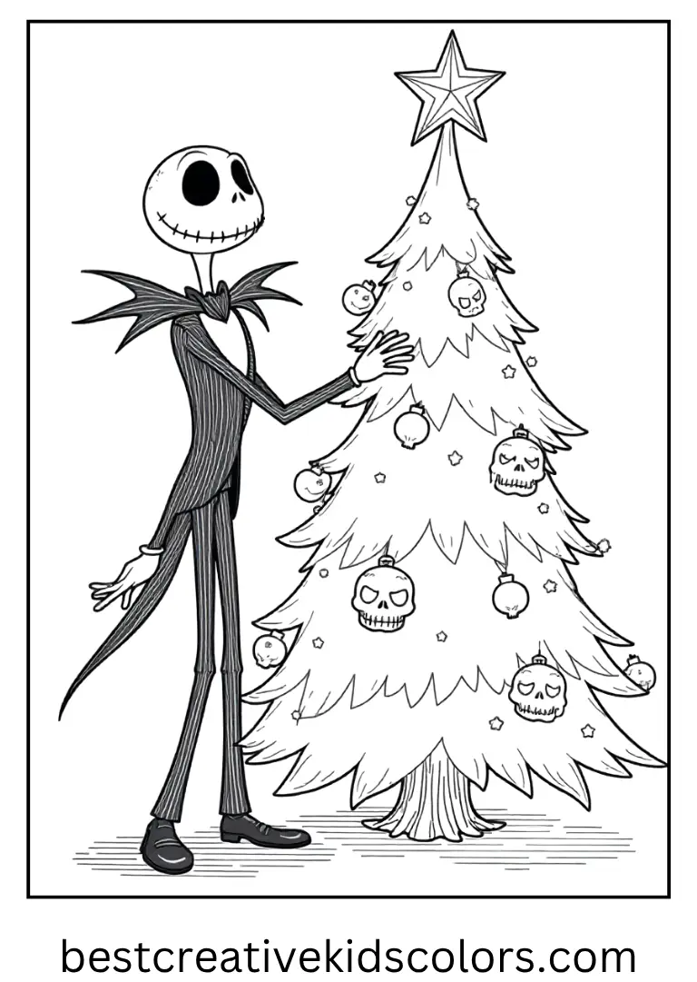 Jack Skellington Christmas Tree Coloring Sheet