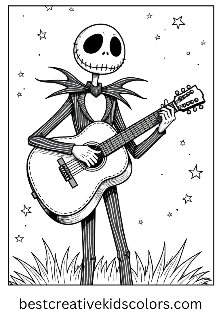 Jack Skellington Playing Guitar Coloring Page