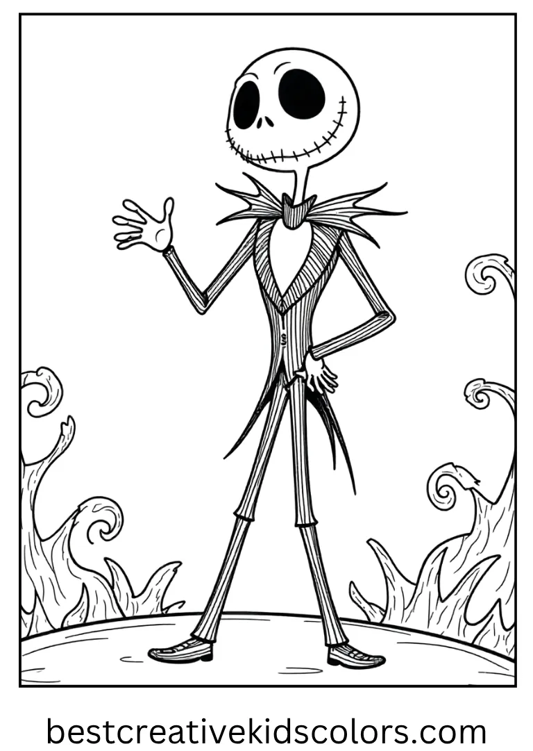 Jack Skellington Singing Coloring Page Jack sings happily on the Spiral Hill stage.