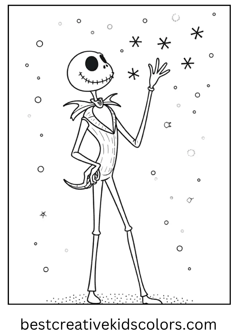 Jack Skellington with Snowflakes Coloring Page