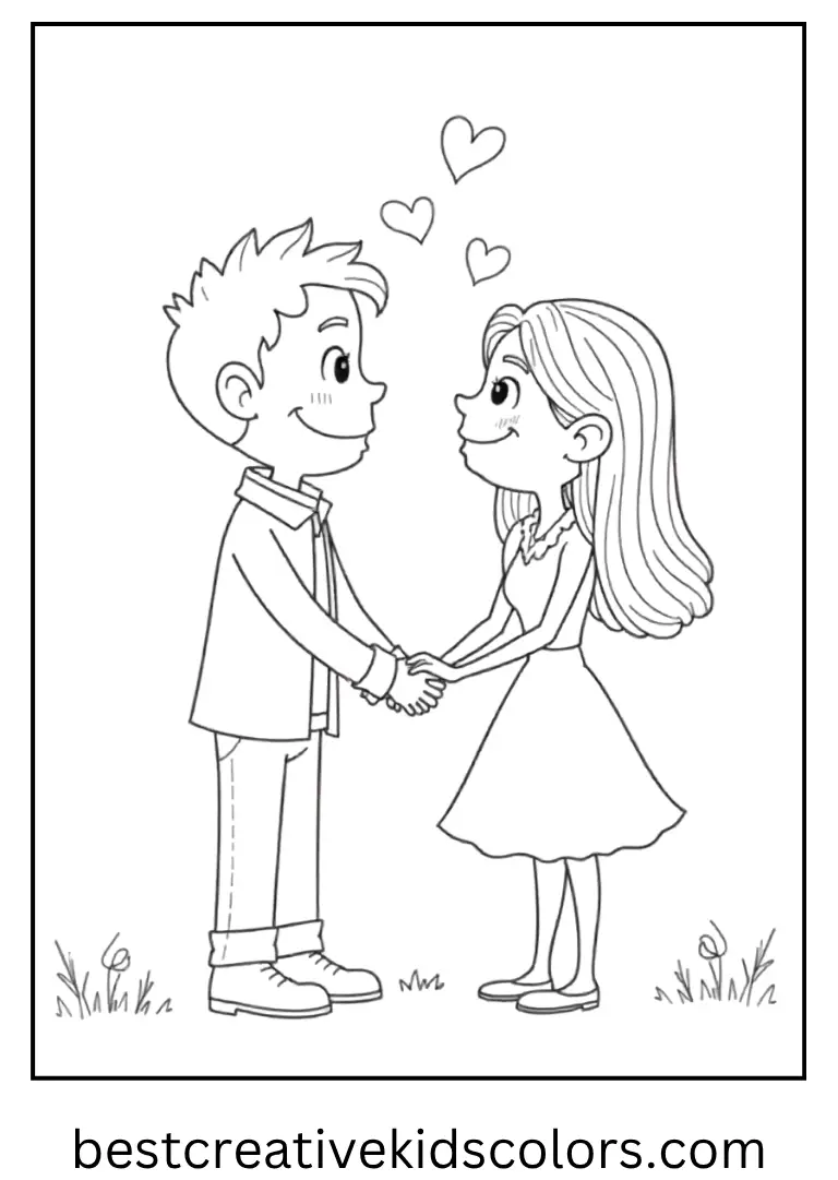 Jack and Sally Heart Scene Coloring Page