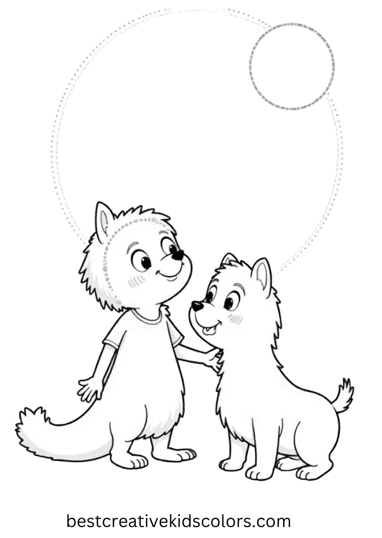 Jack and Zero Under the Moon Coloring Page Jack and Zero gaze up at the glowing full moon together.