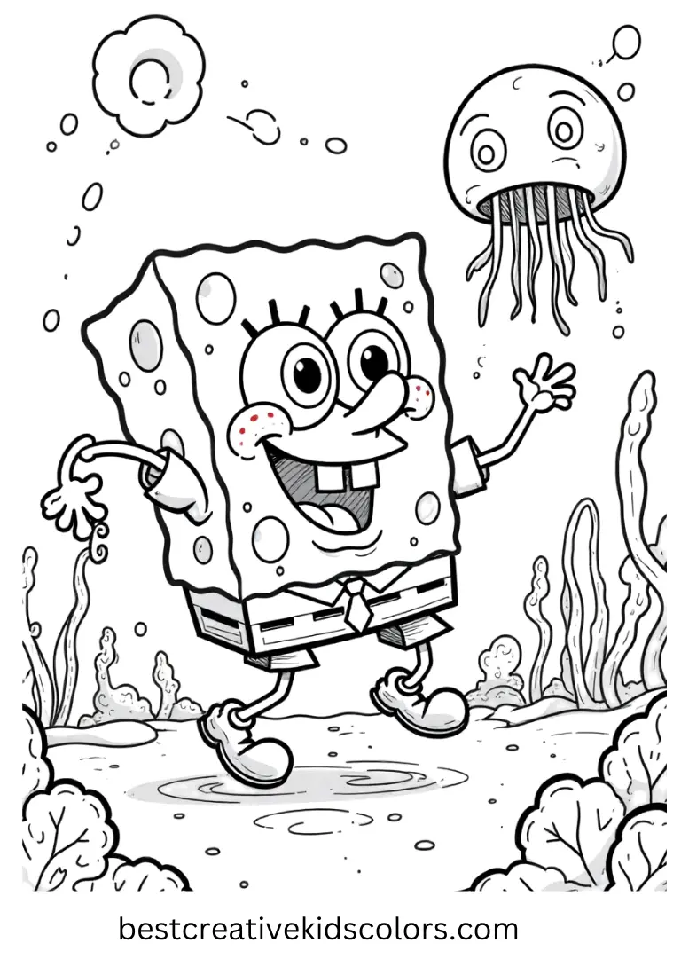 Jellyfish Adventure Fun – SpongeBob Coloring Pages for Kids