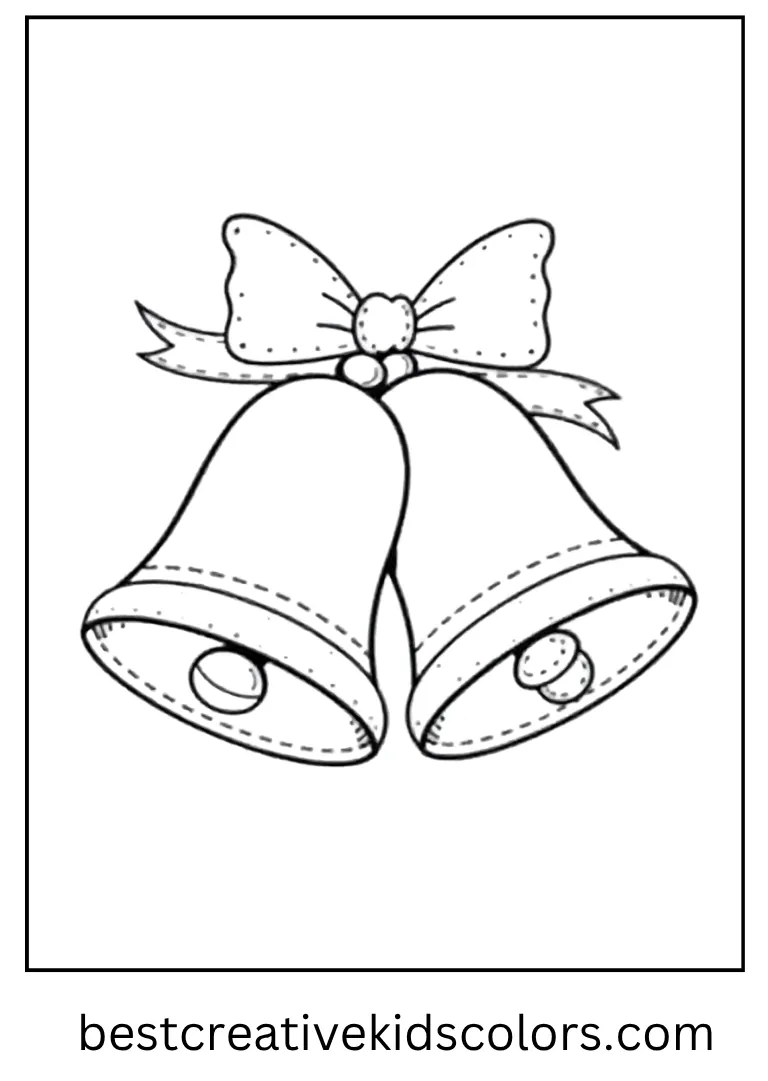 Jingle Bells Coloring Sheet Two big bells tied with a ribbon and small music notes.