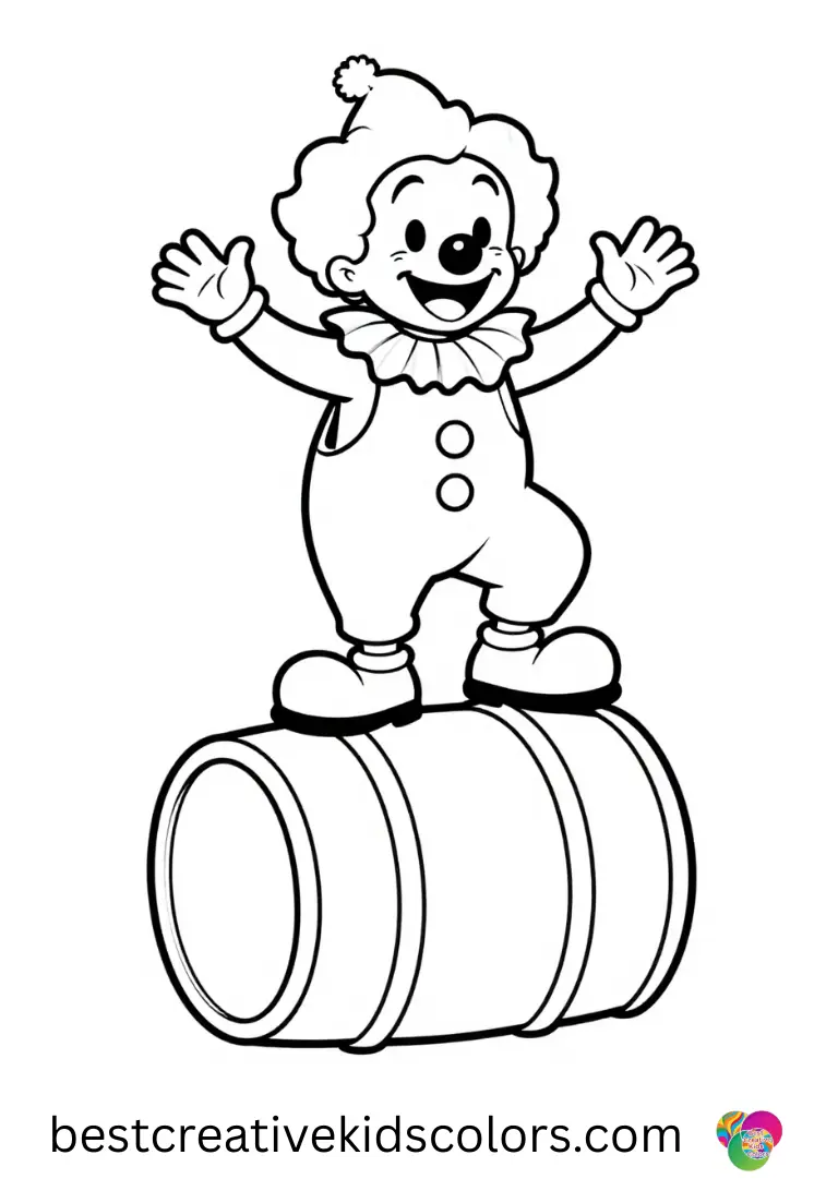 A clown balances on a rolling barrel while Joker 2 coloring page pdf download stays simple.