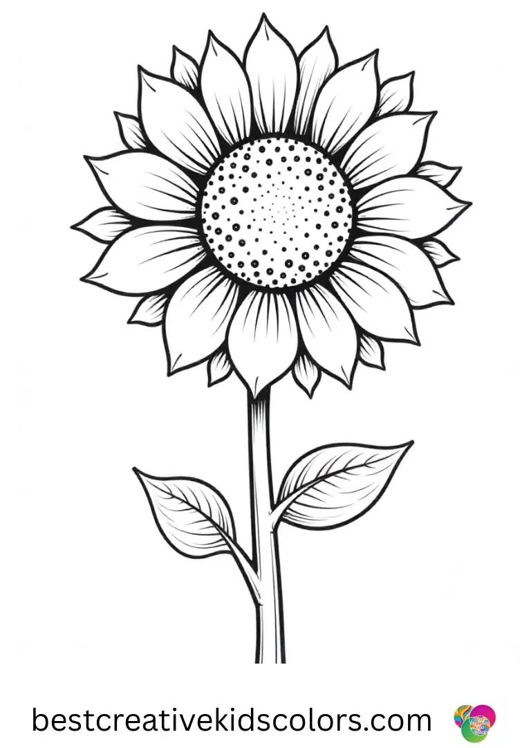 June coloring pages printable PDF includes a sunflower turning its face toward an open sky.