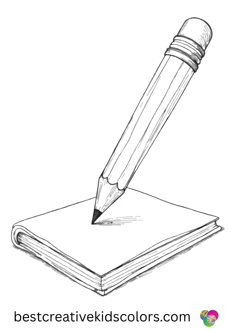 A pencil snaps cleanly in half over a notebook in June end of school coloring page easy.
