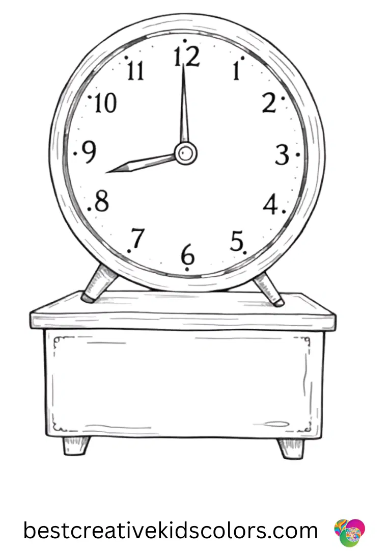 A classroom clock is stopped exactly at noon in June end of school coloring page pdf free.
