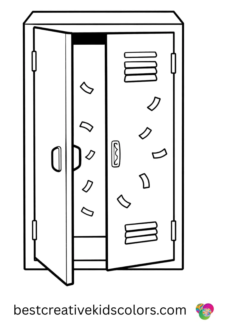 June end of school coloring page pdf features a locker door swinging open for the final time.