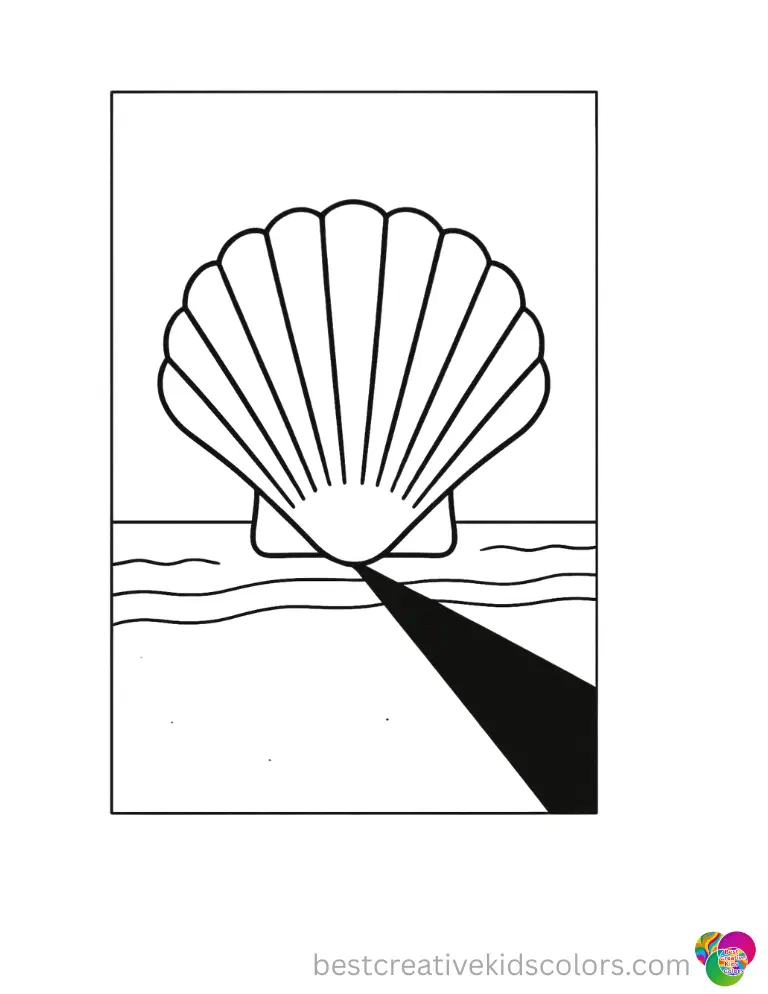 A scalloped shell in June shells coloring page pdf casts a long shadow on the beach.