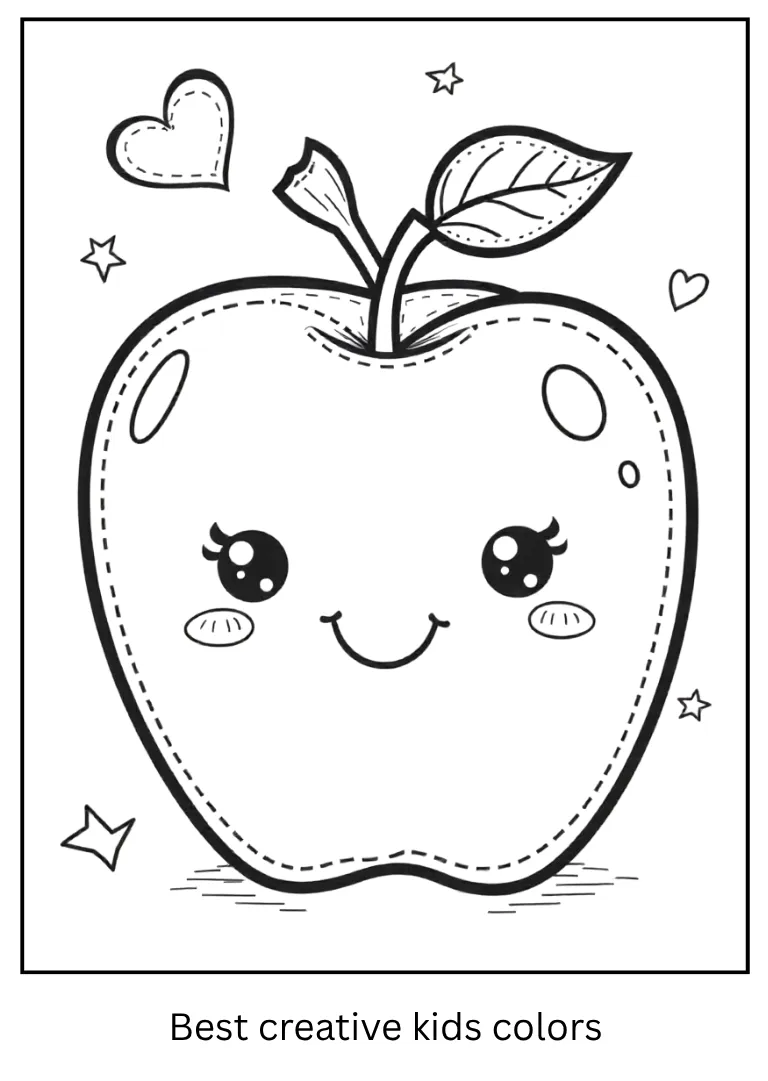 Kawaii Art Apple Coloring Page