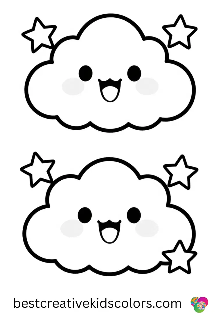 Color a rainbow of giggling clouds and stars in these bright and joyful Kawaii Coloring pages.