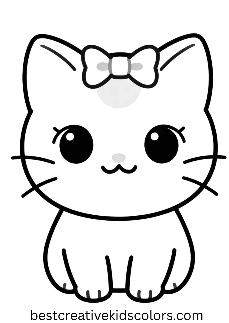 Kawaii cat coloring pages free let you bring a playful cat with a bow to life.