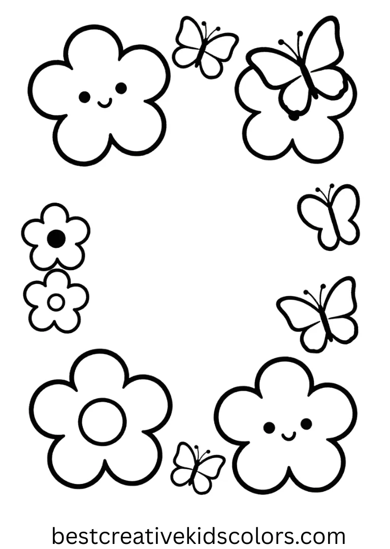 Relax with detailed flowers and butterflies in this soothing Kawaii coloring pages for adults.
