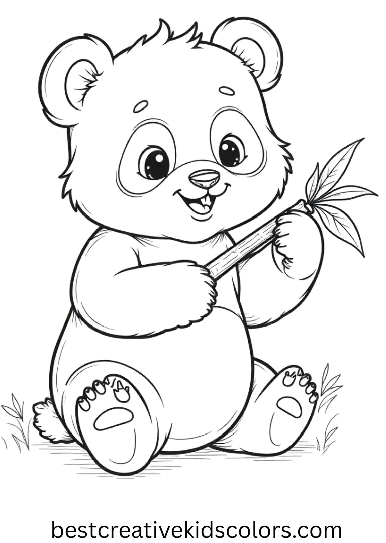 A cheerful panda munches bamboo in this fun Kawaii coloring pages pdf free download sheet.