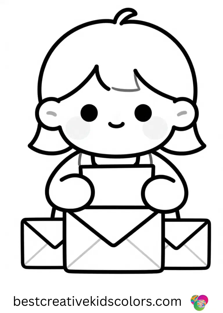 Kawaii cute girl coloring pages pdf shows a girl filling small seed envelopes for a tidy spring planting kit.