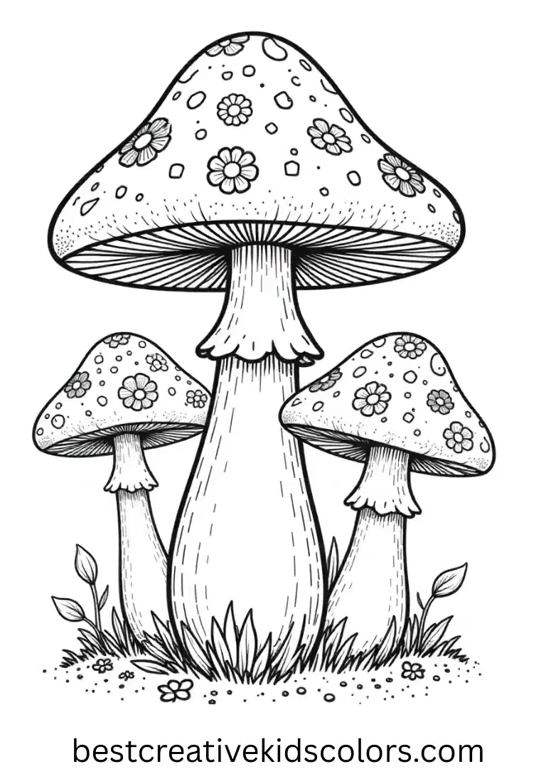 Kawaii mushroom coloring page for adults