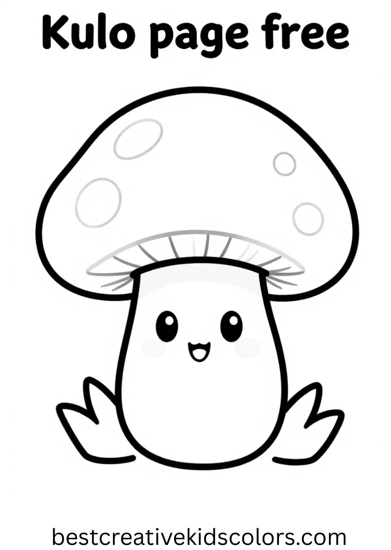 Kawaii mushroom coloring page free features a smiling mushroom with sparkling eyes.