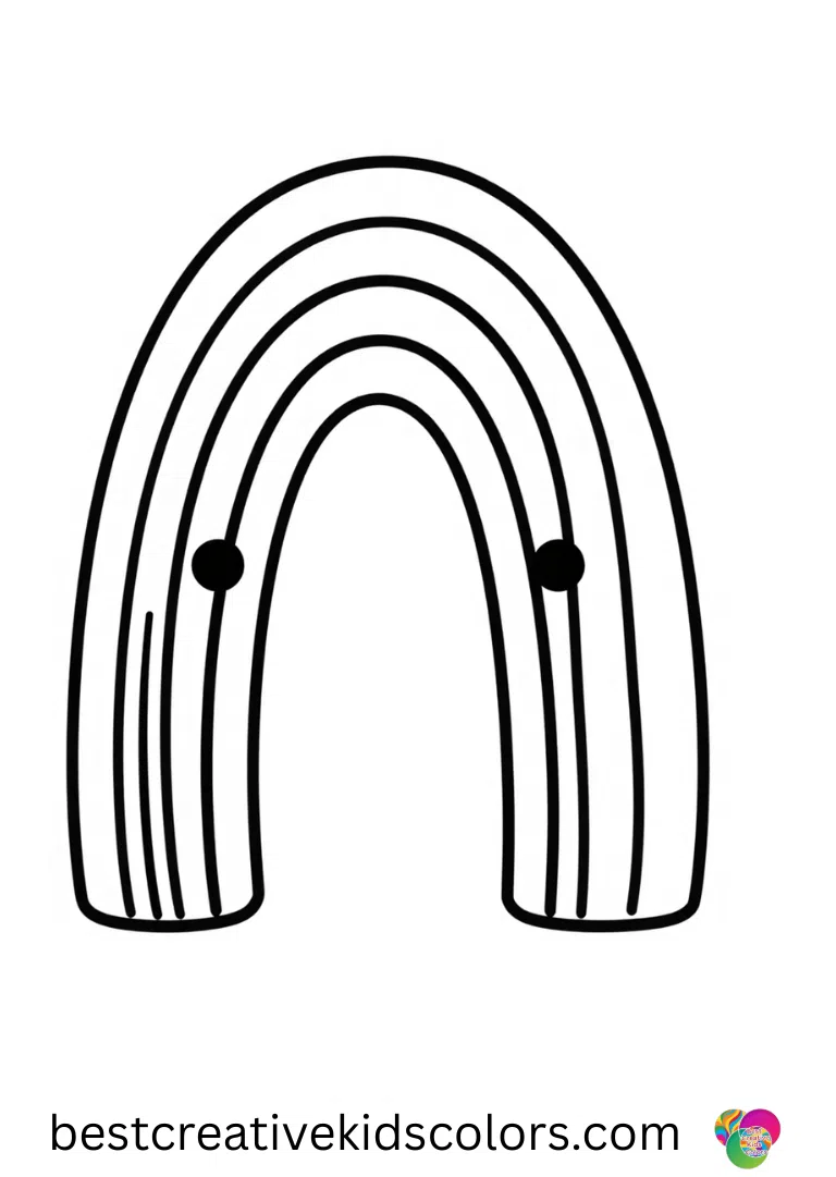 Kawaii rainbow coloring page easy invites kids to trace soft curves and finish a friendly face