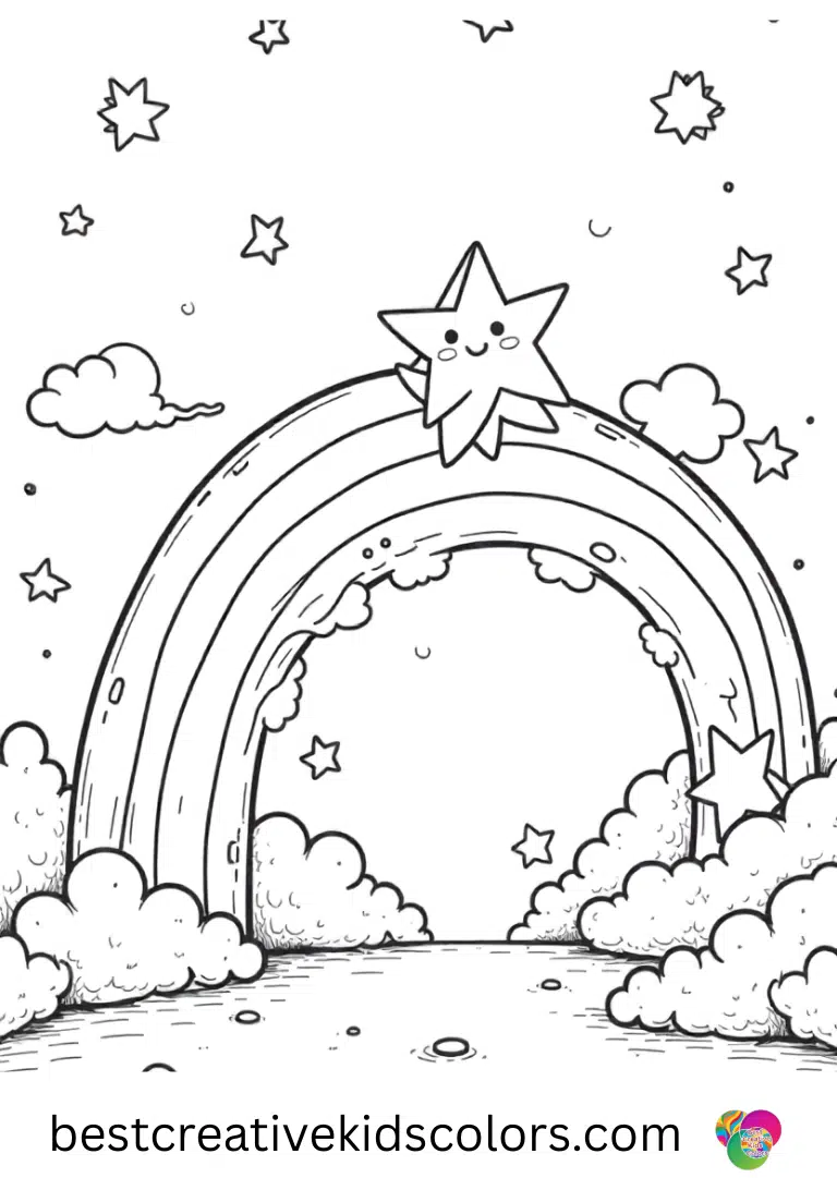 Kawaii rainbow coloring page free download