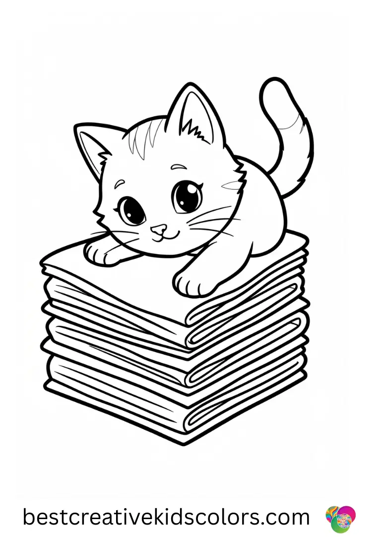 Kitten colouring sheet easy features a kitten tipping over a stack of soft napkins gently.