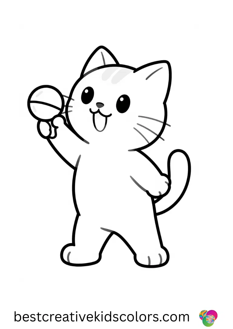 A kitten shakes a small rattle sideways in Kitten colouring sheet free.