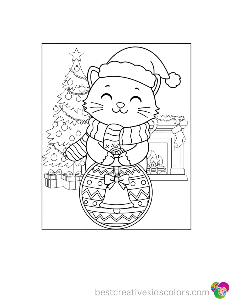Cute Hello Kitty Christmas Coloring Sheet Hello Kitty holds a striped peppermint candy cane.