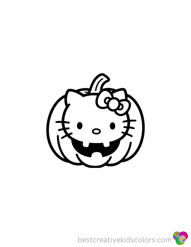 Kitty face for halloween cleanly shows a kitty face smiling softly on a round orange pumpkin.