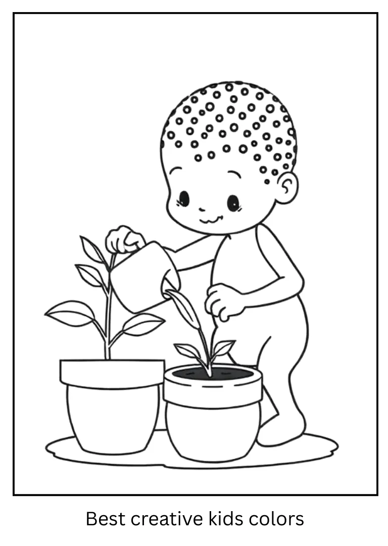 Labubu and Potted Plant Coloring Outline