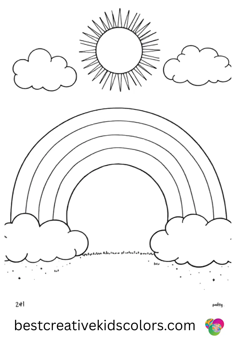 Large rainbow with sun coloring page free download