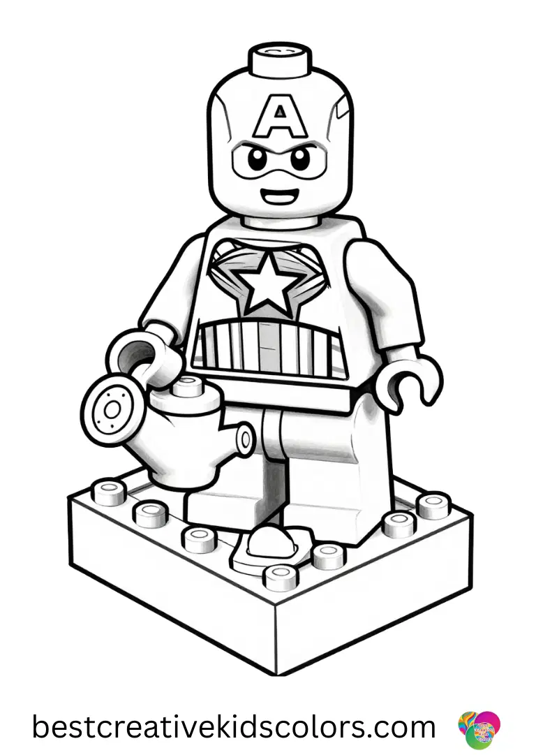 Lego captain america coloring page easy ends with the figure watering a rooftop garden.