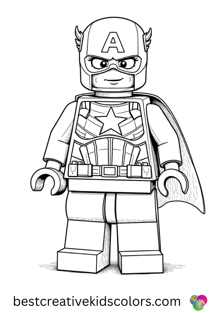 Lego captain america coloring page for adults shows carving decorative patterns into flat bricks.