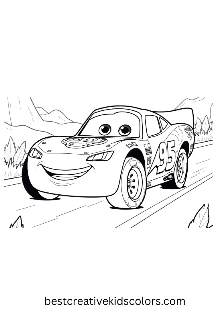 Lightning McQueen Night Race Disney Coloring Sheet Color the thrilling night race with Lightning McQueen in Disney Coloring Pages.