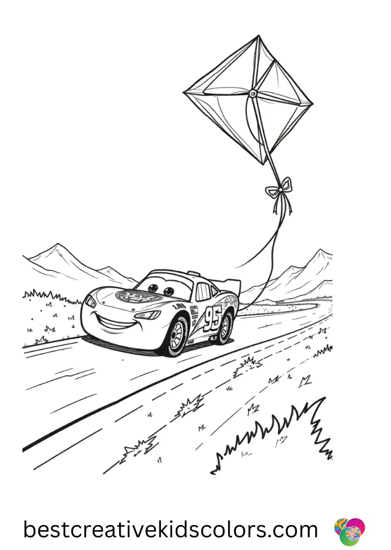 Lightning McQueen craft Lightning McQueen craft features him decorating a paper kite that flies along a windy road.