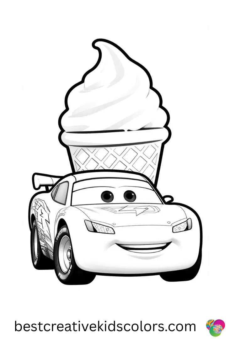 Lightning McQueen free printables Lightning McQueen free printables features him holding a giant ice cream cone without spilling a drop.