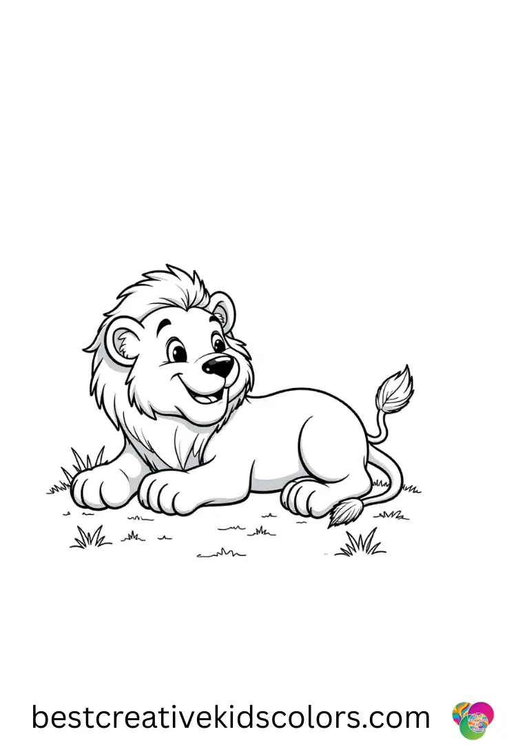 Lion coloring pages colored Lion coloring pages colored display a completed illustration of a lion rolling onto its side in bright sunlight.