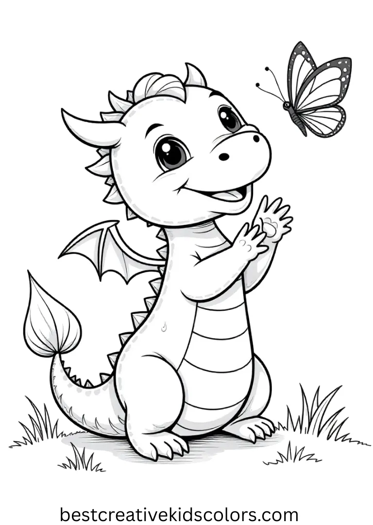 Little Dragon Drawing Sheet With Butterfly