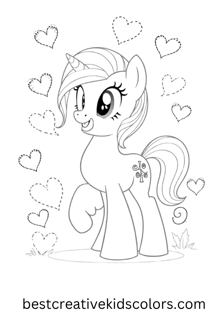 Little Pony Cute Pony Hearts Coloring Page