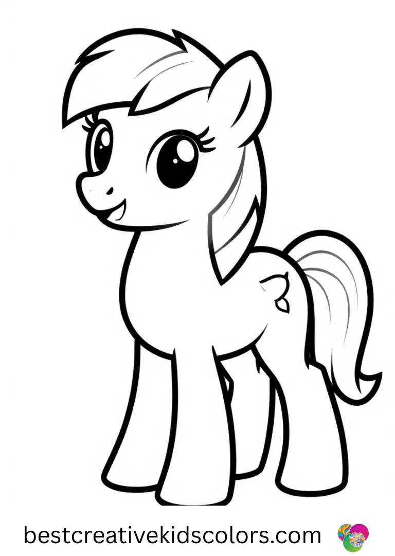 A pony gently spins a pinwheel in Little pony cake topper printable pdf free with calm smiles.