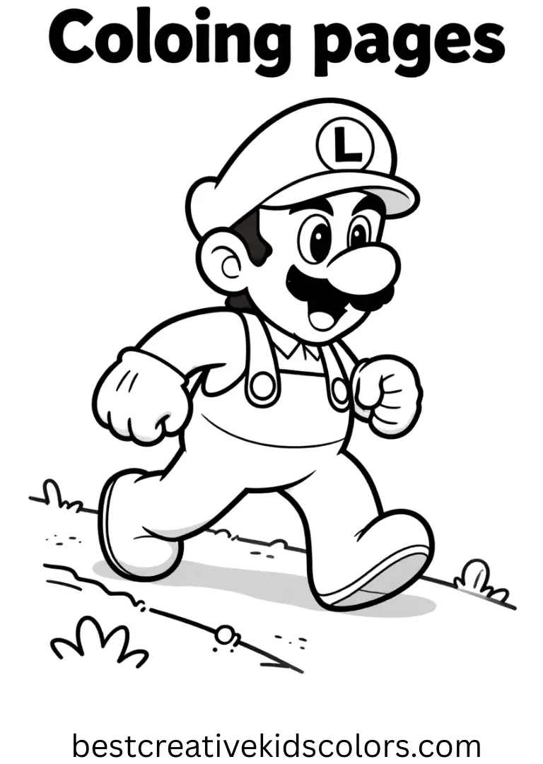 Luigi Coloring pages show Luigi rolling a glowing berry gently along a mossy trail to watch its shimmer