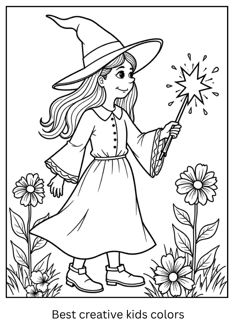 Magic Garden Witch Coloring Page for Halloween