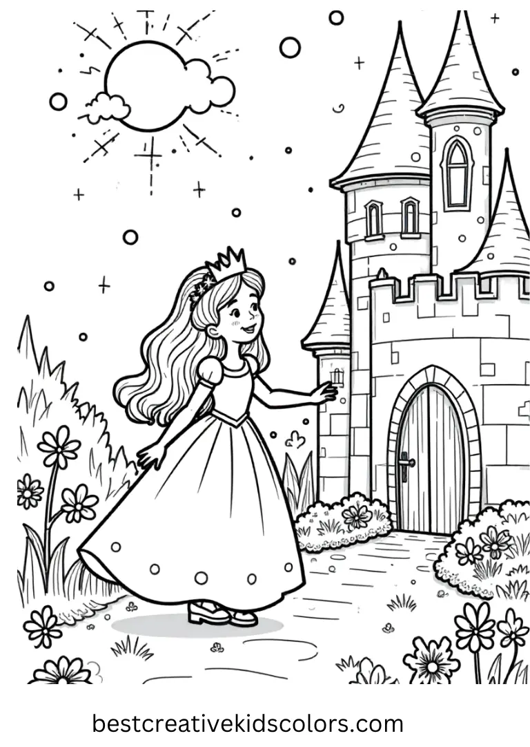 Color princesses exploring hidden castle corners and sparkling royal gardens.