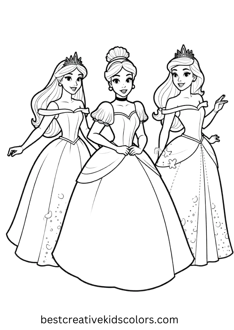 Magical Princess Parade Disney Coloring Sheet Celebrate a royal parade with Disney Coloring Pages featuring favorite princesses in charming poses.